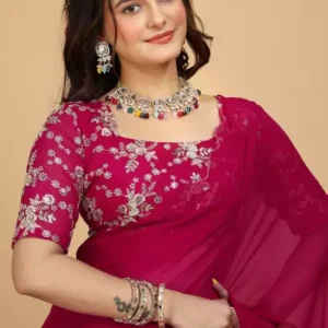Embroidered Bollywood Georgette Saree  (Pink)